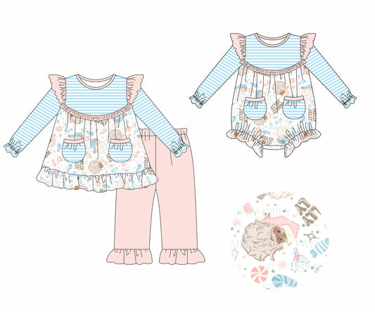 25.6.27 custom each style moq 5eta 4-6week Sibling Sisters Christmas baby girl long sleeve pants sets and rompers match family design