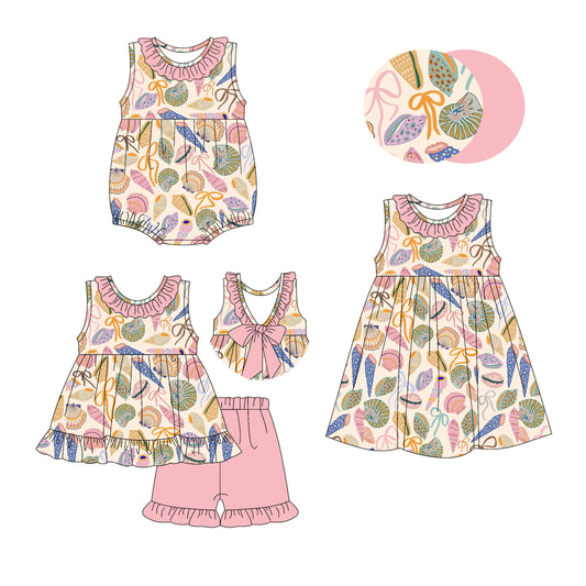 3.12 custom each style moq 5eta 4-6week Sibling Sisters bow baby girl short sleeve shorts sets and dress and rompers match family design