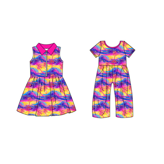 4.25 custom each style moq 5eta 4-6week Sibling Sister baby girl short sleeve yoga dresses and jumpsuit match design