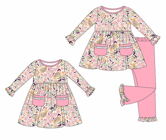 25.5.28 custom each style moq 5eta 4-6week Sibling Sisters floral baby girl long sleeve pants sets and dress match family design