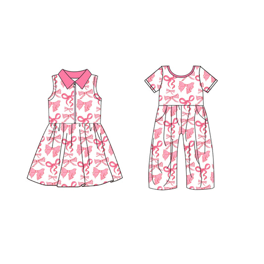 4.19 custom each style moq 5eta 4-6week Sibling Sister bow baby girl short sleeve yoga dresses and jumpsuit match design