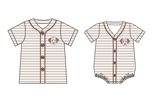 25.11.8 custom each style moq 5 eta 6-8 week Sibling Sister puppy baby boy short sleeve top and rompers match family design