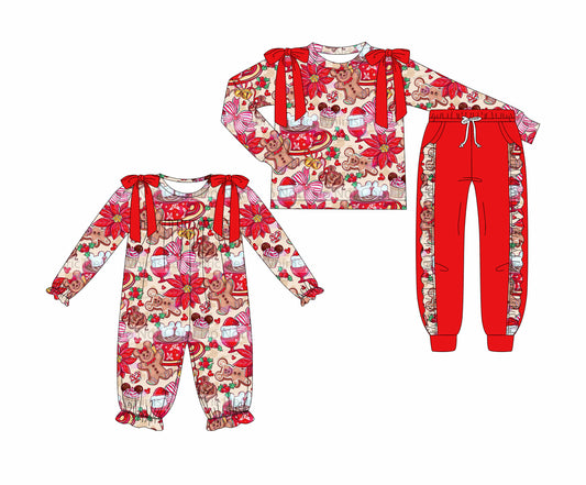 25.7.3 custom each style moq 5eta 4-6week Sibling Sisters Christmas red baby girl long sleeve pants sets and rompers match family design