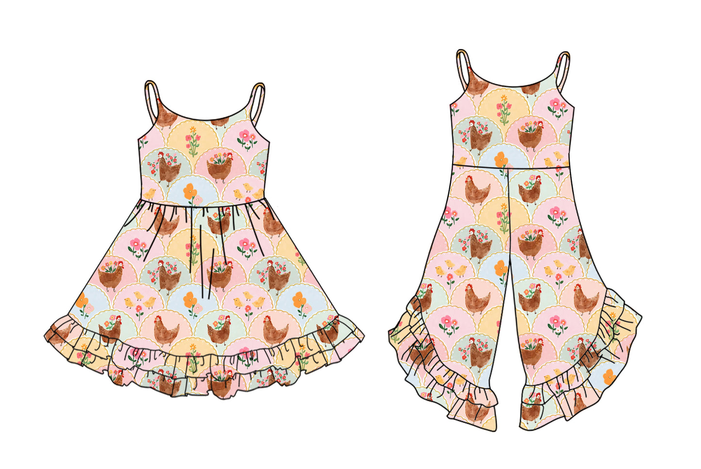 25.9.30 custom each style moq 8 eta 6-8week Sibling Sisters hen floral baby girl long sleeve dress and jumpsuit match family design