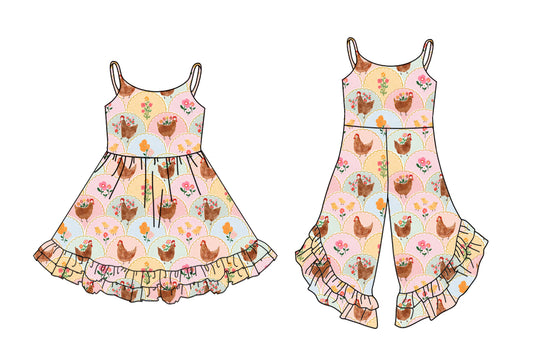 25.9.30 custom each style moq 8 eta 6-8week Sibling Sisters hen floral baby girl long sleeve dress and jumpsuit match family design