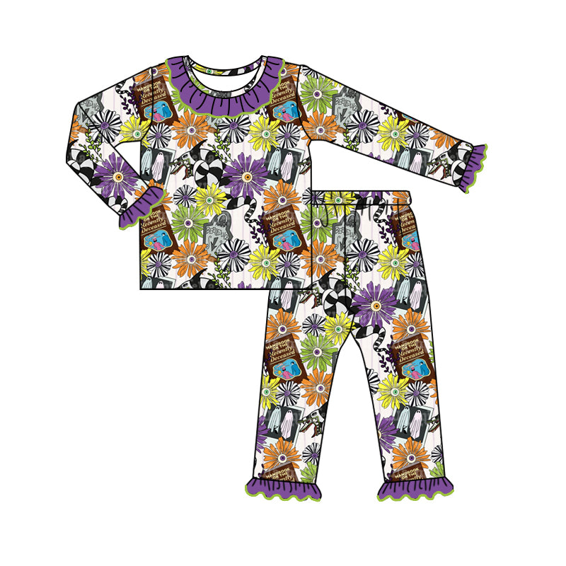 8.3 custom each style moq 5eta 4-6week Sibling Sister floral purple baby girls sets and dress and rompers match family design