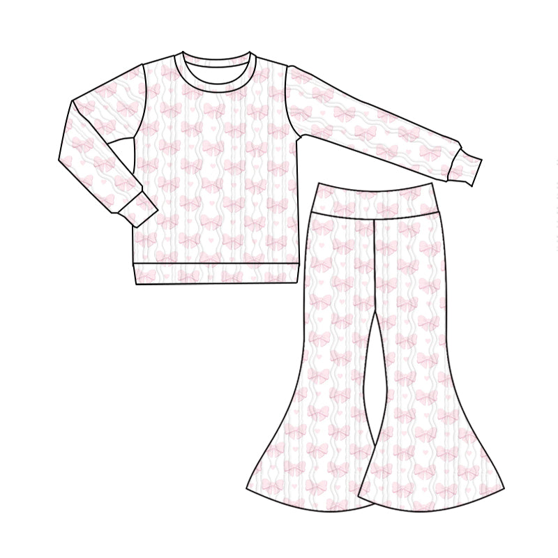 9.25 custom each style moq 5eta 4-6week baby girls clothes bow long sleeve pants sets