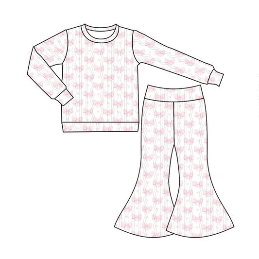 9.25 custom each style moq 5eta 4-6week baby girls clothes bow long sleeve pants sets