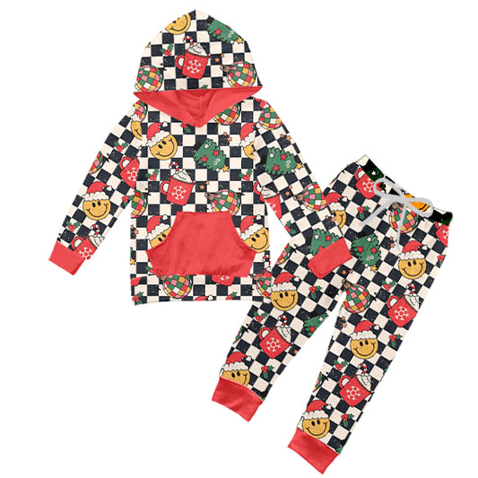 6.10 custom each style moq 5eta 4-6 week Sibling Sister bbay boys clothes red Christmas smiley hooded outfits and romper match family design