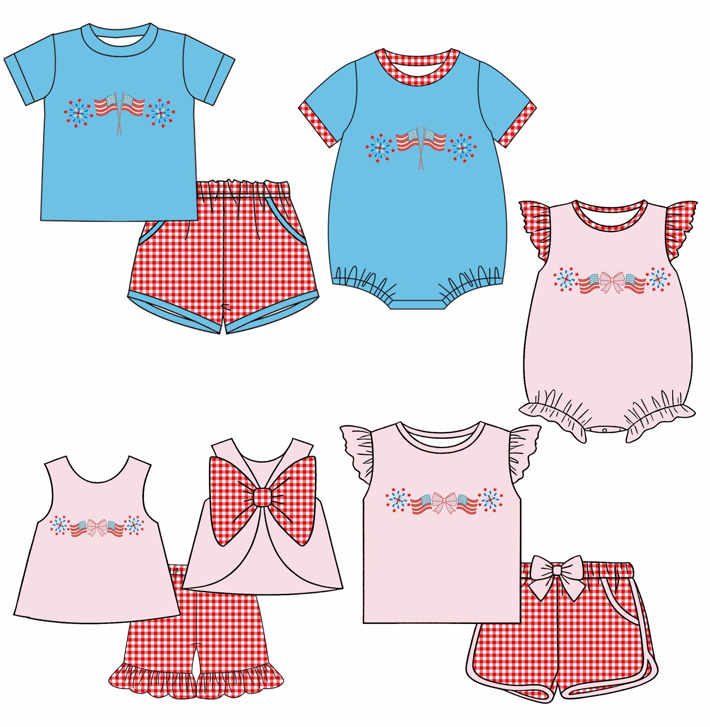 25.12.13 custom each style moq 5 eta 6-8week Sibling Sister flag baby short sleeve shorts sets 3 and romper 2 match design