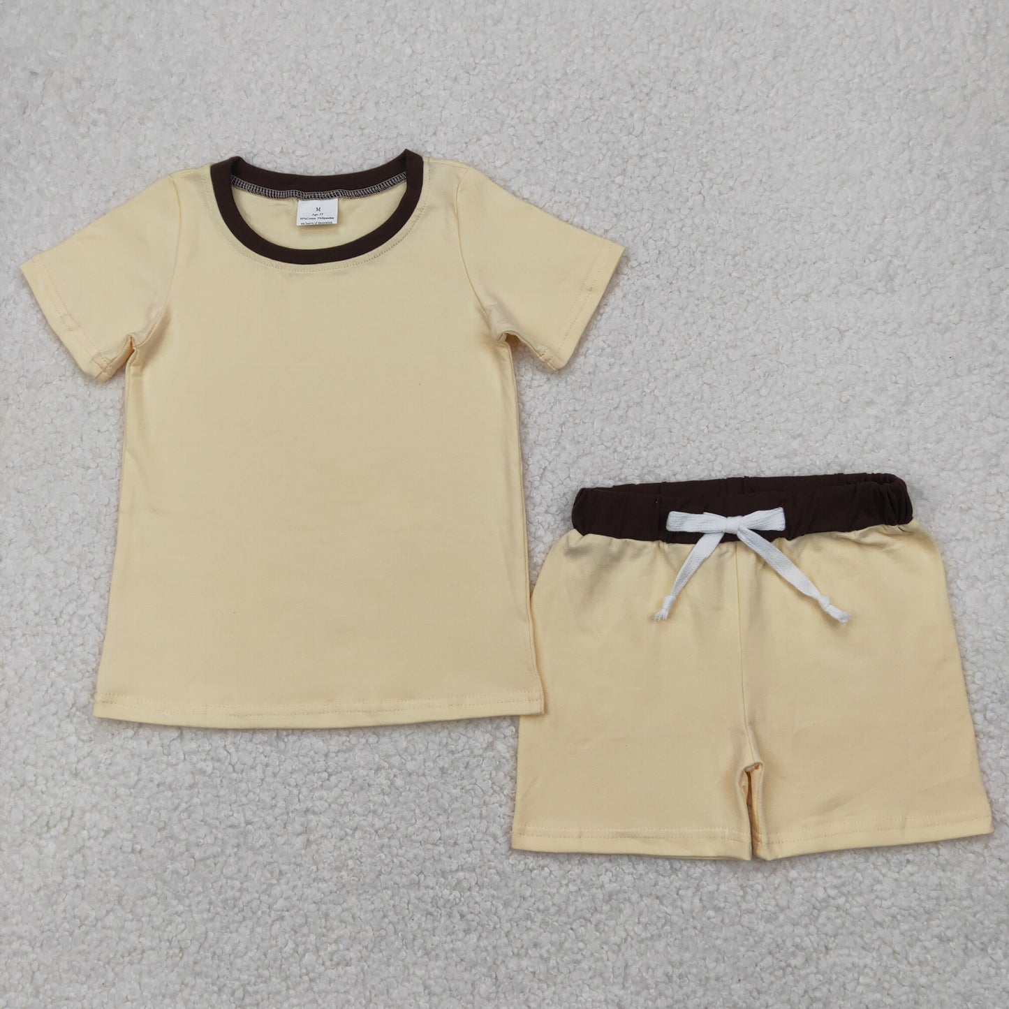 RTS NO MOQ BSSO1310 Solid beige short-sleeved shorts set
