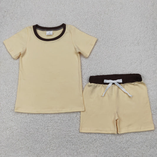 RTS NO MOQ BSSO1310 Solid beige short-sleeved shorts set