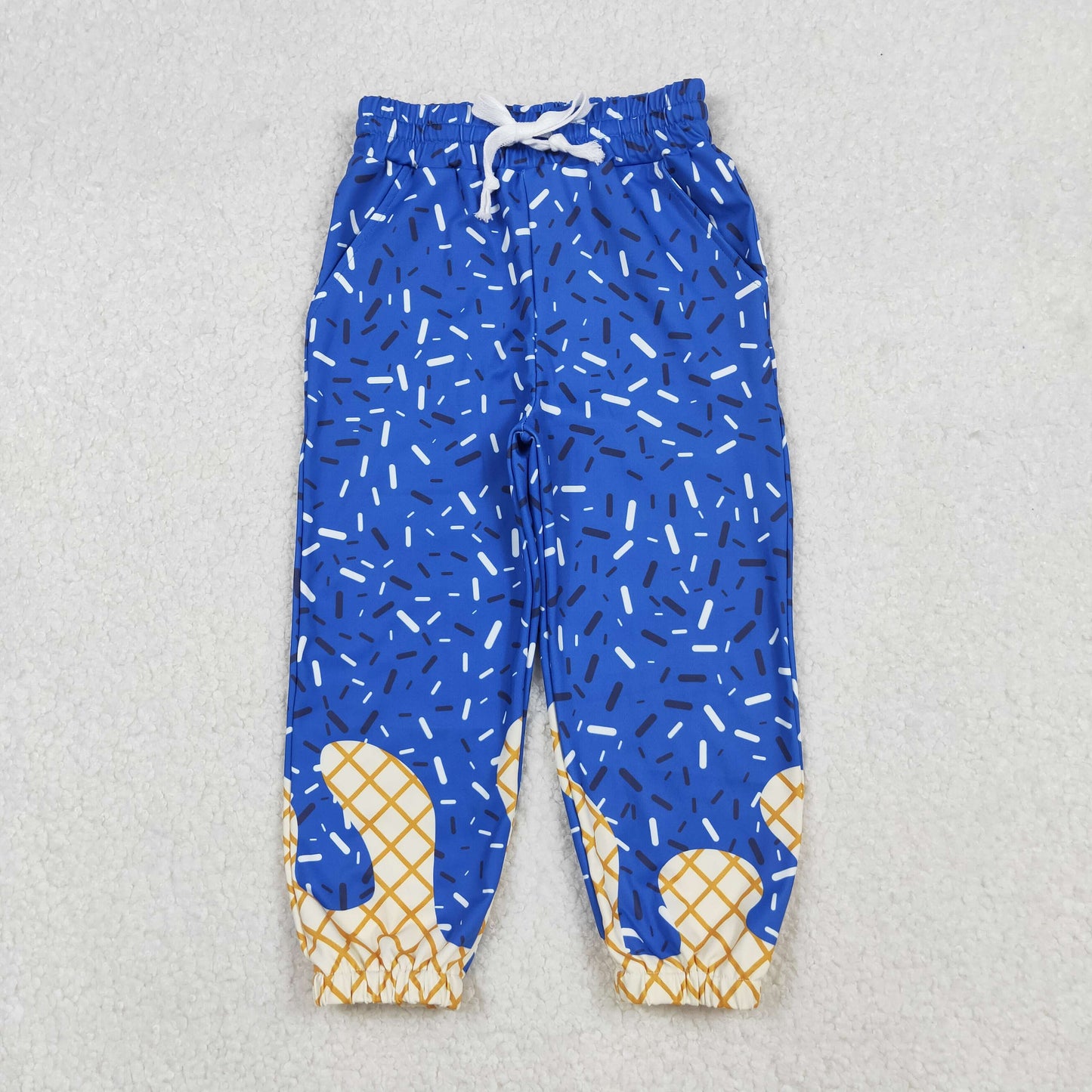 RTS NO MOQ（In Stock) P0818 Waffle Ice Cream Royal Blue Lace-Up Drawstring Yoga Pants