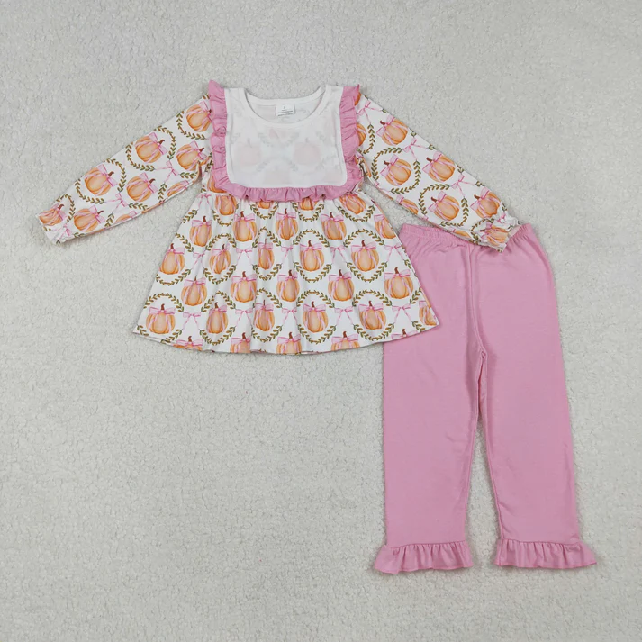RTS NO MOQ Sibling baby girl clothes halloween pumpkin long sleeve pants Sets
