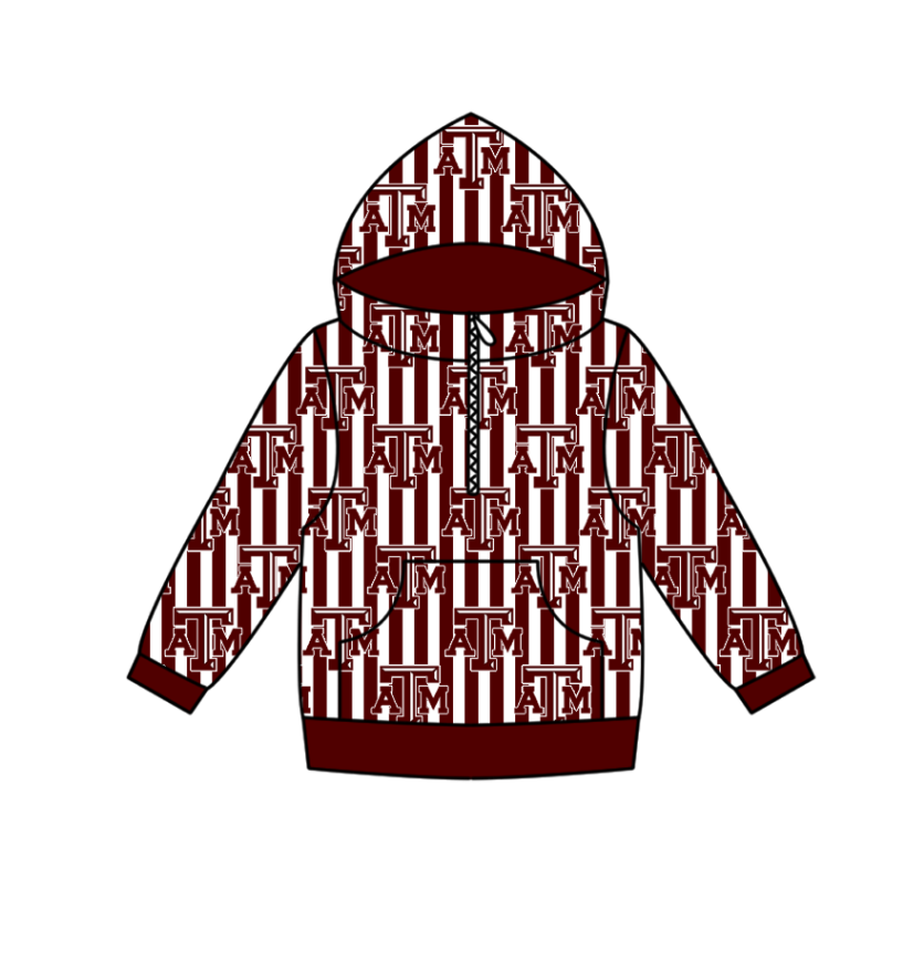 Custom moq 5 mix size milk silk summer team baby boy clothes dark red hooded long sleeve top-25.10.27