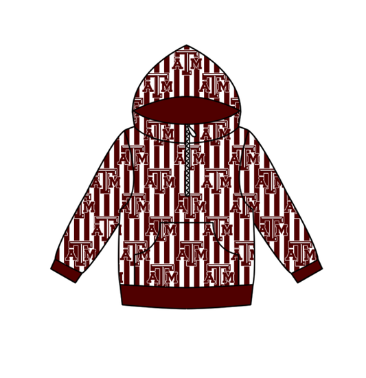 Custom moq 5 mix size milk silk summer team baby boy clothes dark red hooded long sleeve top-25.10.27