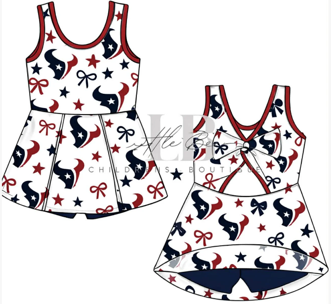 NB010623 Baby Girls Bow Team Sleeveless Yoga Skort Knee Length Dresses