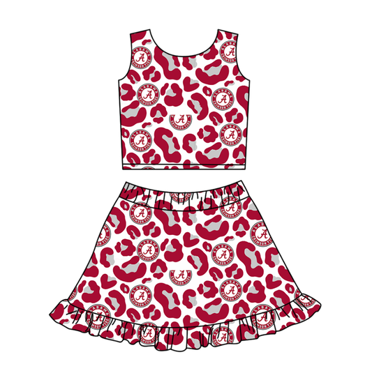 Custom moq 5 mix size milk silk summer teams baby girl clothes camouflage dark red sleeveless skirts set