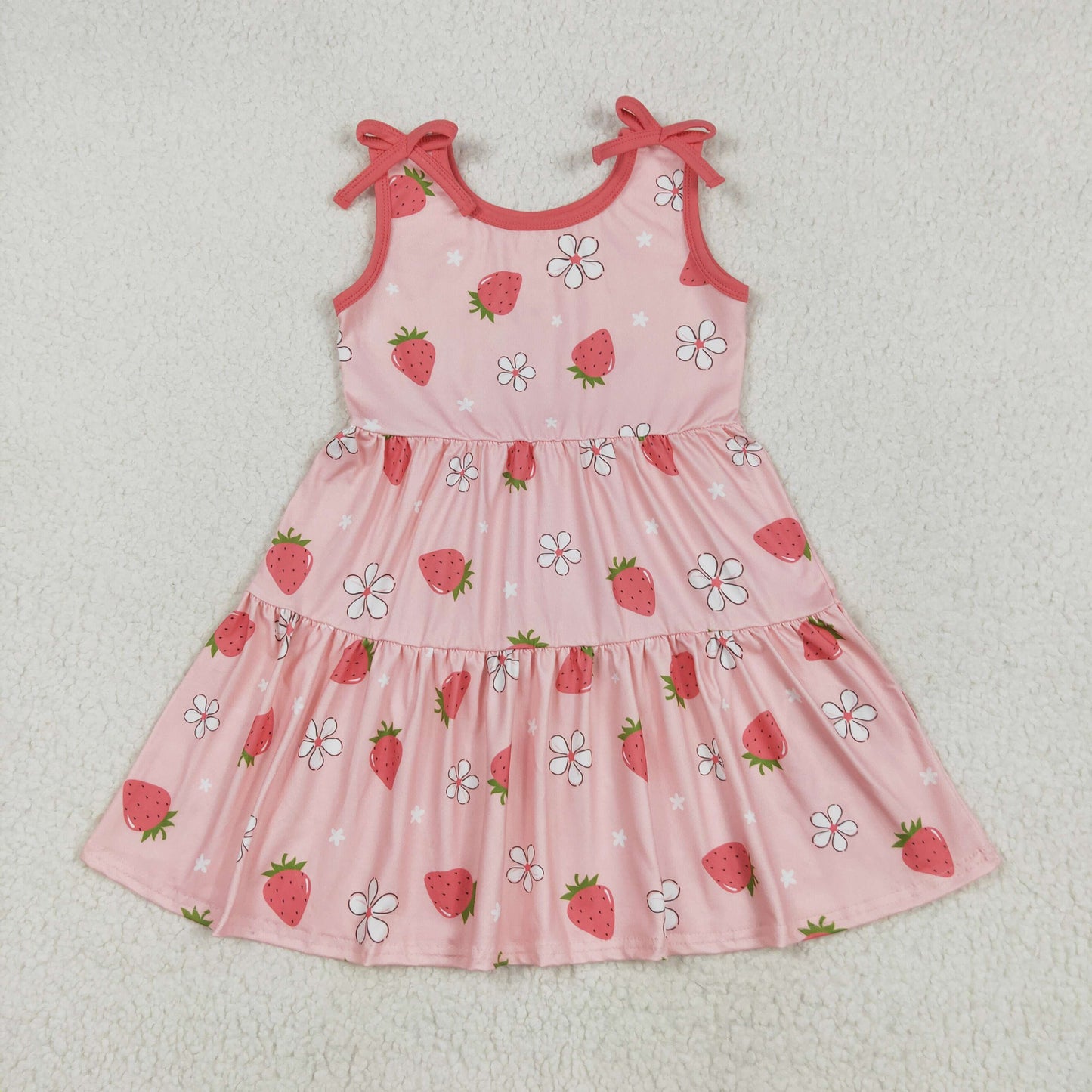 RTS NO MOQ GSD2159 Flower strawberry pink sleeveless dress