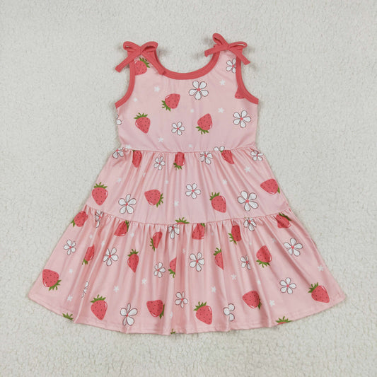 RTS NO MOQ GSD2159 Flower strawberry pink sleeveless dress