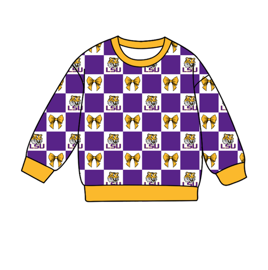 Custom moq 5 mix size milk silk baby boys clothes team summer bow purple long sleeve top