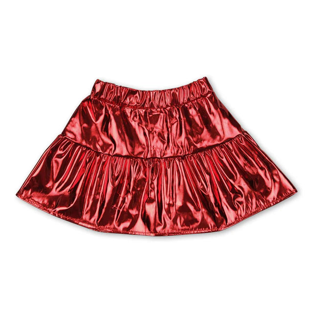 RTS NO MOQ Sibling Baby Girls Leather Matellic Skirts