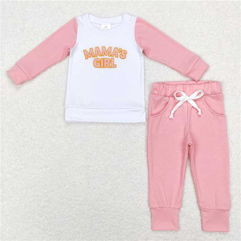 RTS NO MOQ（In Stock) GLP1075 Baby girl Toddler embroidery MAMA Shirts Pants Clothes Sets