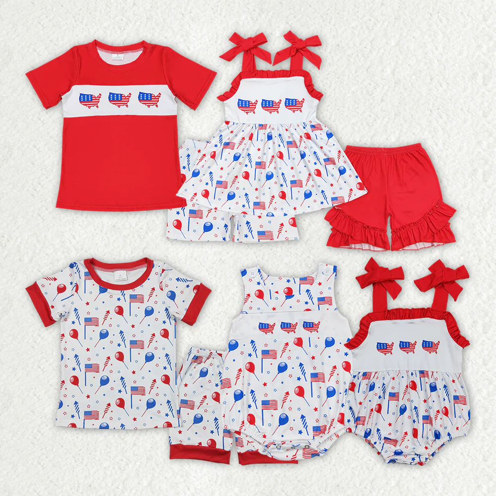 RTS NO MOQ Girls Boys 4th of july Clothes Sets and romper