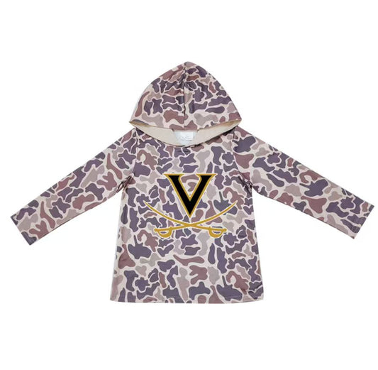 Custom moq 5 mix size milk silk summer team baby girls and boys clothes camouflage hooded long sleeve top-25.10.22