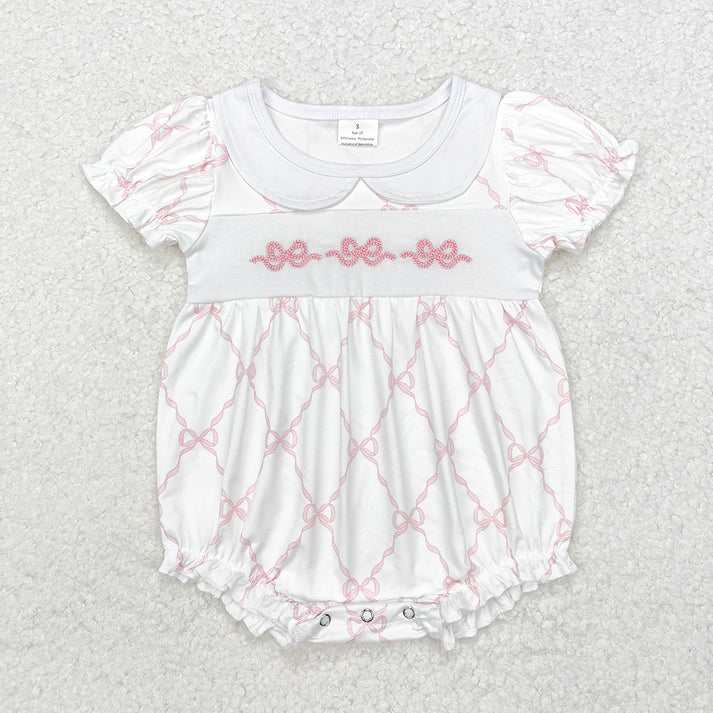 RTS NO MOQ Bow pattern baby doll collar short romper