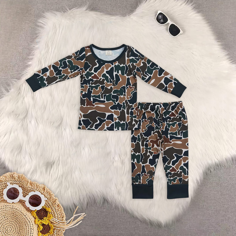 RTS NO MOQ Sibling baby boy clothes Modal camouflage long sleeve pants Sets