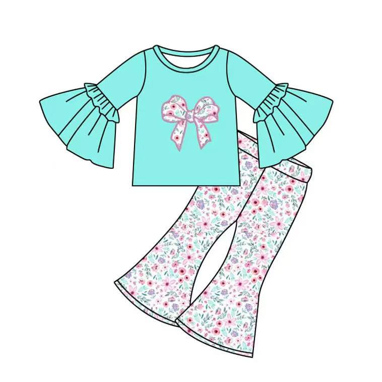 Custom moq 5 each style eta 6-7weeks baby girl clothes bow long sleeve pant sets and dress and romper-25.7.22