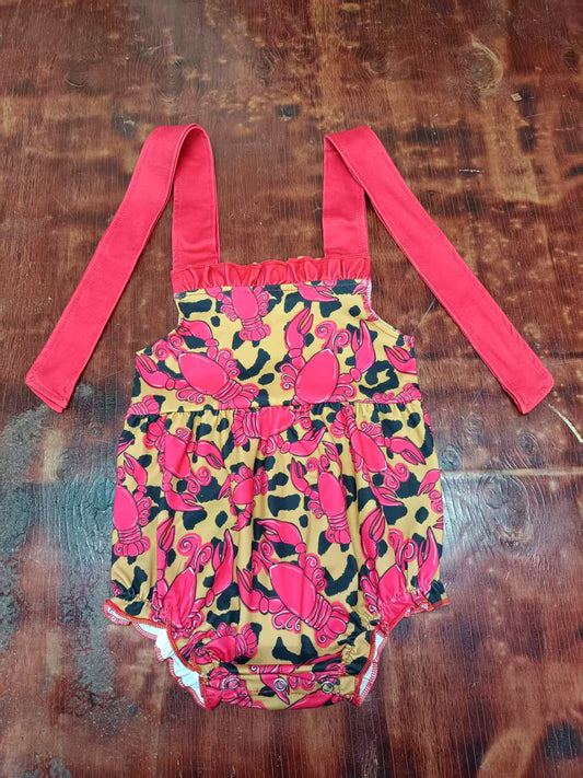 Custom moq 3 eta 6-7weeks baby girl clothes lobster leopard sleeveless romper-25.5.12
