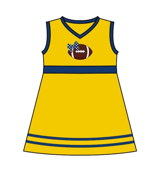 Custom MOQ 3 MIX SIZE ETA 6-7weeks team baby girls clothes yellow sleeveless dress