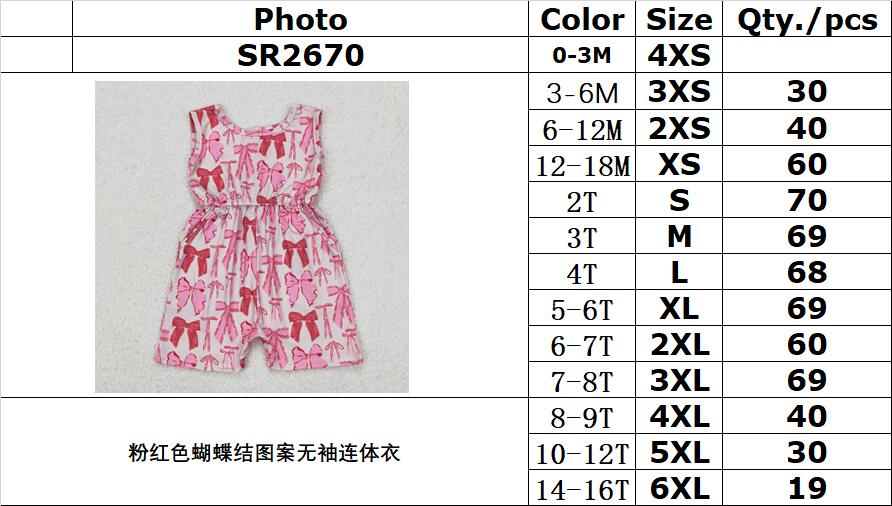 RTS NO MOQ ETA 5/7days Arrived SR2670 Pink bow pattern sleeveless jumpsuit