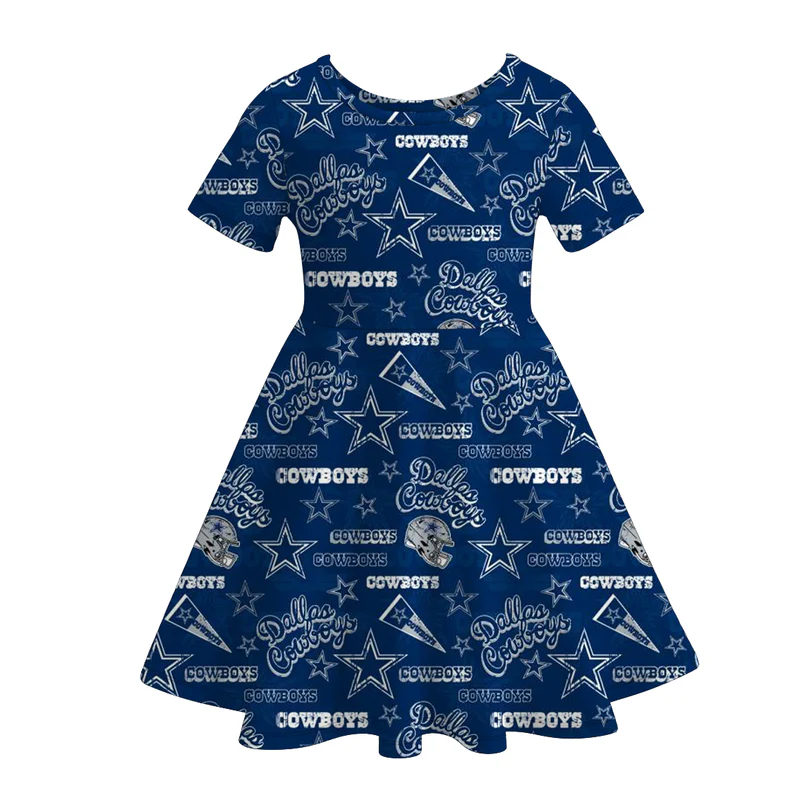 Custom moq 5 each style eta 6-7weeks milk silk baby girls summer team short sleeves dresses 4-25.7.16