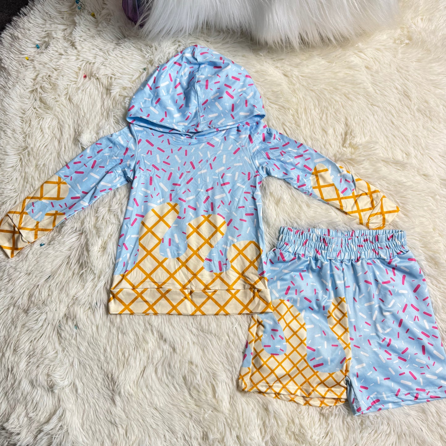 RTS NO MOQ（In Stock) baby boy clothes team hooded long sleeved shorts set