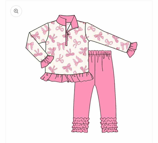 Custom moq 5 mix size eta 6-8weeks pink bow long sleeve sets