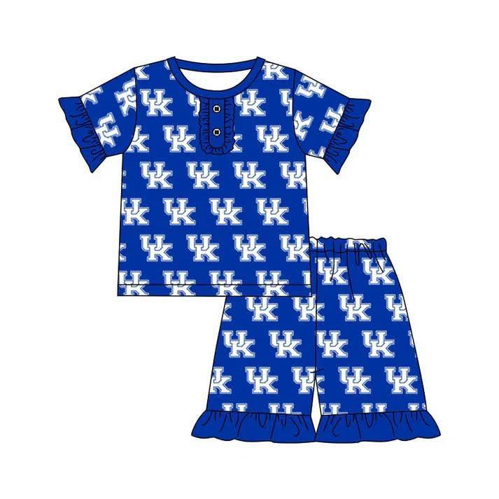 Custom moq 5 mix size milk silk eta 6-8weeks summer team blue baby girls clothes team short sleeve shorts sets-25.7.14