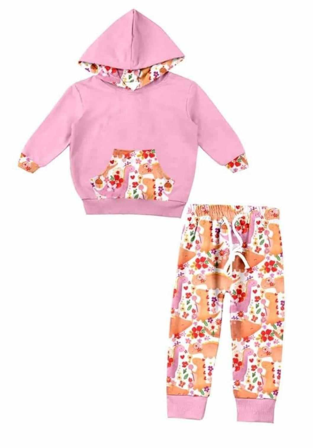 Girls long sleeve long pants Dinosaur print with a hat moq 5