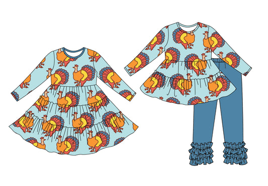 25.7.1 custom each style moq 5eta 4-6week Sibling Sisters turkey baby girl long sleeve pants sets and dress match family design