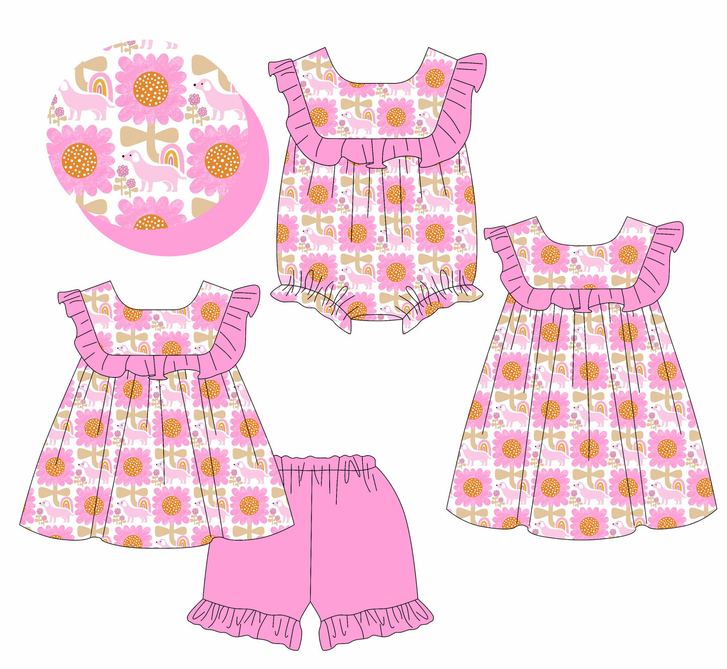 2.28 custom each style moq 5eta 4-6week Sibling Sister baby girl short sleeve shorts sets and dress and rompers match family design