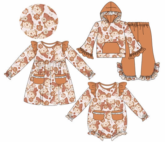25.7.28 custom each style moq 5eta 4-6week Sibling Sisters floral baby girl long sleeve pants sets and dress and rompers match family design