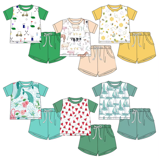 5.21custom each style moq 5eta 4-5week Different styles of printed short sleeves and solid color shorts summer suit series