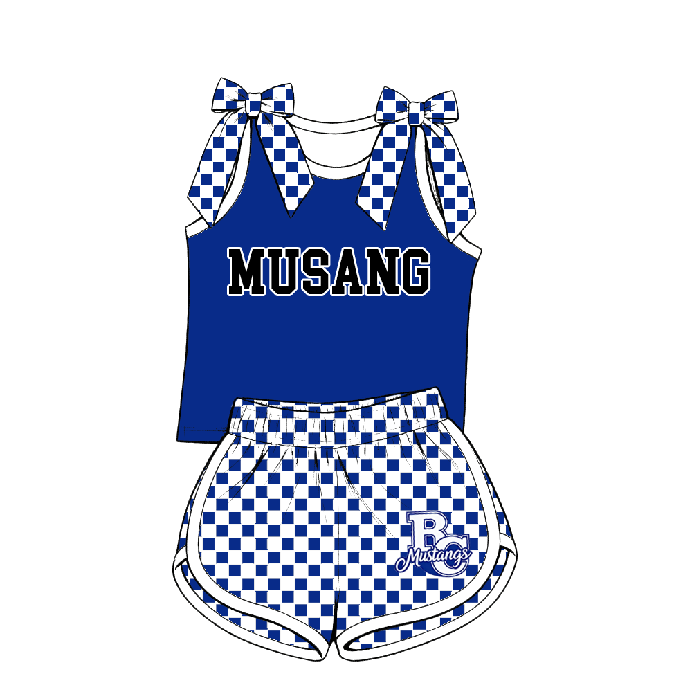 custom moq 5 mix size MSD070607 Baby Girls Checked Bow Sleeveless Tank Top And Checked Elastic Waist Shorts Set