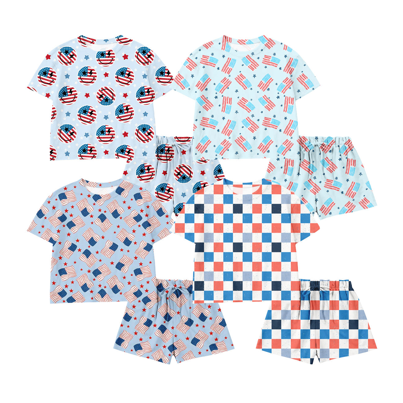 3.3 Custom moq 5 mix size Sibling Baby 4th of July Short-Sleeved Top And Shorts Set Cute Outfit for Kids