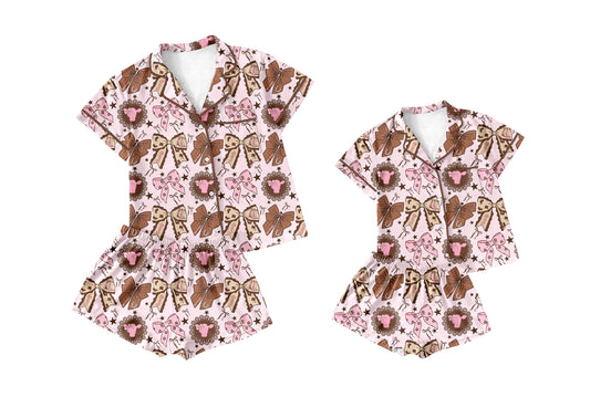 25.10.31 custom each style moq 5 eta 6-8week Sibling Sister bow short sleeve shorts sets and adult set match design