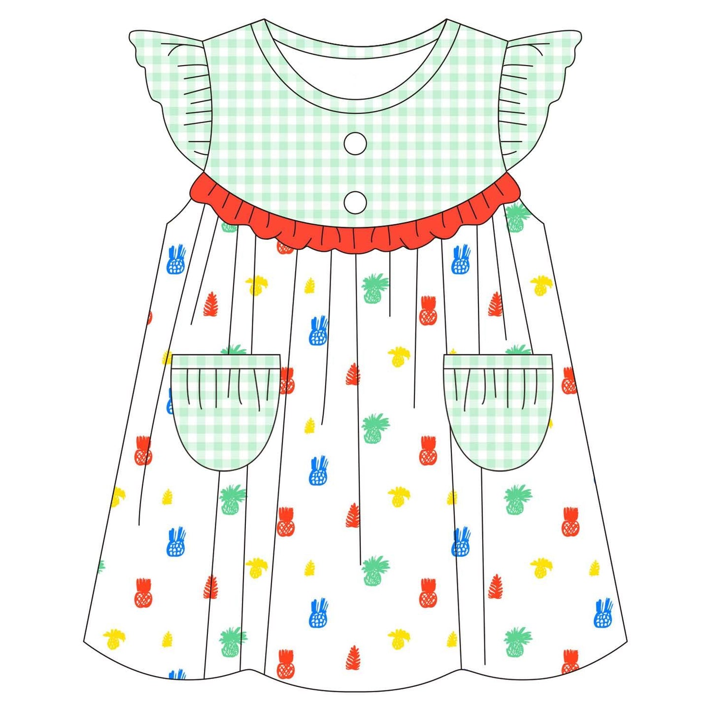 5.18custom each style moq 5eta 4-5week Sibling Sister Pineapple print green plaid red lace girls set and dress match family design