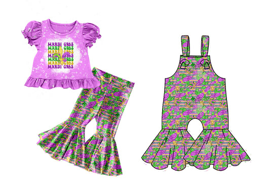 25.10.10 custom each style moq 5 eta 6-8week Sibling Sisters mardi gras baby girl short sleeve shorts sets and jumpsuit match family design