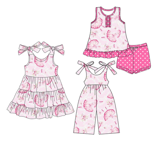 3.21 custom each style moq 5eta 4-6week Sibling Sister floral baby girl short sleeve shorts sets and dresses and jumpsuit match design